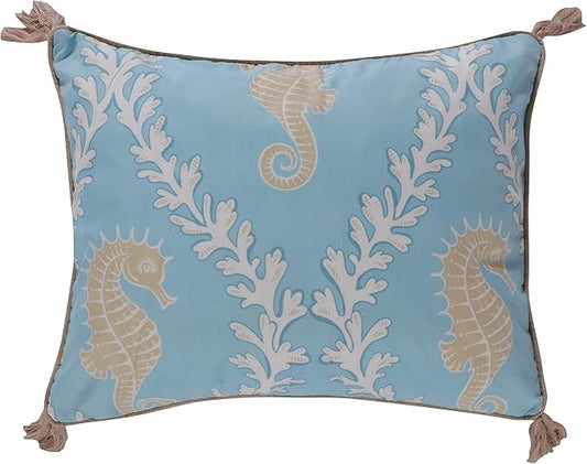 Levtex Home - Kailua - Decorative Pillow (14X18in.) - Seahorse - Teal Blue, Cream and Taupe - Feather Filled