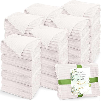 Buryeah 36 Pcs Wedding Flannel Fleece Throw Blanket Bulk with Thank You Card and Ribbon, 50 x 60 in Oeko-TEX Standard 100 Certified Blankets Outdoor Wedding, Guest Party Souvenirs (Cream White)