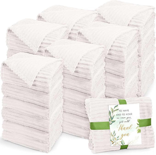 Buryeah 36 Pcs Wedding Flannel Fleece Throw Blanket Bulk with Thank You Card and Ribbon, 50 x 60 in Oeko-TEX Standard 100 Certified Blankets Outdoor Wedding, Guest Party Souvenirs (Cream White)
