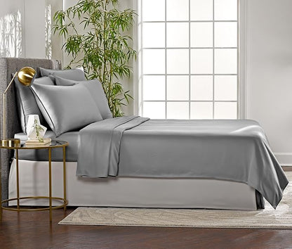 Pure Bamboo Queen Sheets, Genuine 100% Organic Viscose Derived from Bamboo Bed Sheet Set, Luxuriously Soft & Cooling, Double Stitching, 2 Year Quality Promise (Queen, Stone Grey)