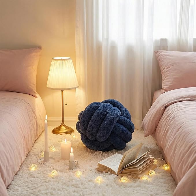 Knot Pillow - Throw Pillows Room Décor Couch Pillow for Living Room Relieve Stress, Decorative Pillows Round Knot Cushion Pet Toy, Navy 12 Inch