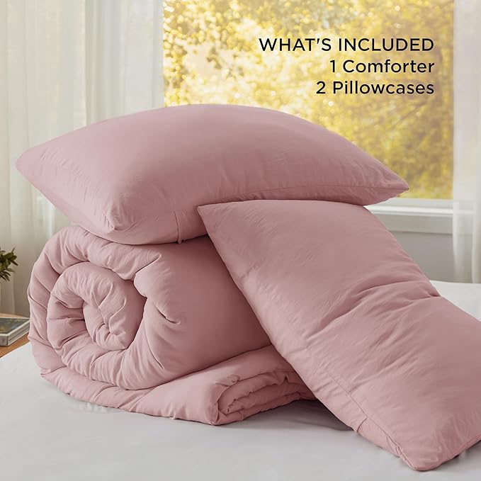 Bedsure King Comforter Set, Pink Soft Prewashed Bedding for All Seasons, 3 Pieces GentleSoft™ Bed Set, 1 Lightweight Comforter (104"x90") and 2 Pillowcases (20"x36")