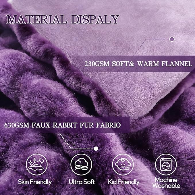 Latepis Faux Fur Twin Purple Blanket Plush 60x80 Inch Cute Fluffy Warm Bubble Blankets for Couch Bedroom Soft Blankets for All Seasons Cozy Blanket for Woman Gift, 860GSM
