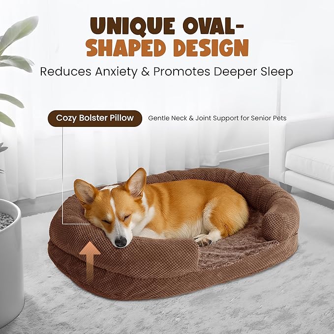 Large Dog Bed for Dogs Medium & Large, 35in Orthopedic Washable Dog Bed with Memory Foam, XL Calming Bolster Dog Couch Sofa, Round Donut Pet Bed with Removable Cover