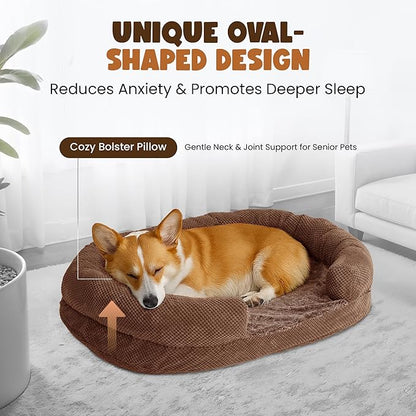 Large Dog Bed for Dogs Medium & Large, 35in Orthopedic Washable Dog Bed with Memory Foam, XL Calming Bolster Dog Couch Sofa, Round Donut Pet Bed with Removable Cover