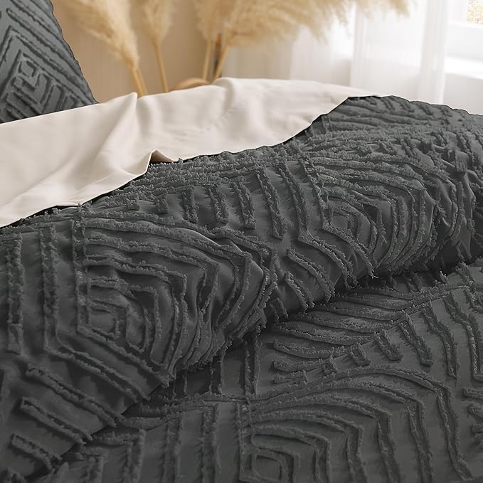 Andency Dark Grey Comforter Set Queen, Gray Lightweight Fluffy Bedding Comforter Sets for Queen Bed, 3 Pieces Tufted Farmhouse Shabby Chic Bed Set for All Seasons (1 Comforter 90x90In, 2 Pillowcases)