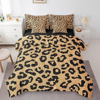 Leopard Print 7 Pieces Comforter Set,Cheetah Wildlife Skin Bedding Set Full Size for Room Decor,Yellow Black Cheetah Print Comforter for Boys Girls Super Soft Fade Resistant Microfiber Bedding