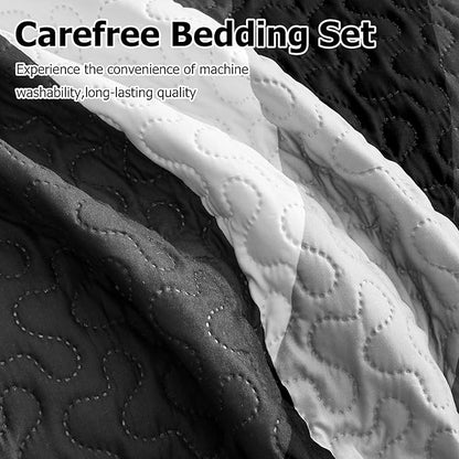 weesire Black and White Bedding Quilt King Size with 2 Shams, Modern Stripe Comforter Sets Classic Line Pattern Bedspreads Grey and White Coverlet, 96''x106''