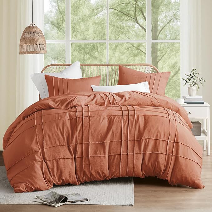 Comfort Spaces Clay Full Size Comforter Set - 3 Pieces Pintuck Pleated Bedding Sets, All Season Lightweight, Extra Softness Pre-Washed Microfiber Full Bed Set, Shams, Full