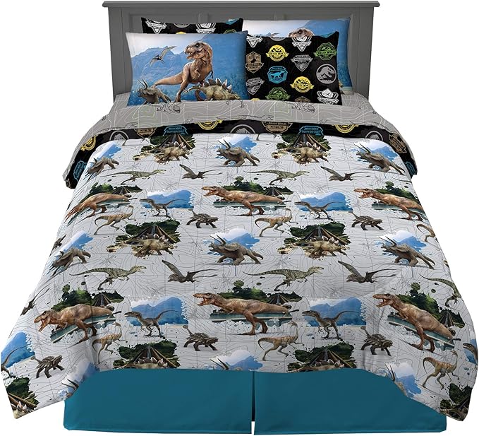 Franco Kids Bedding Super Soft Comforter and Sheet Set with Sham, 7 Piece Full Size, Jurassic World