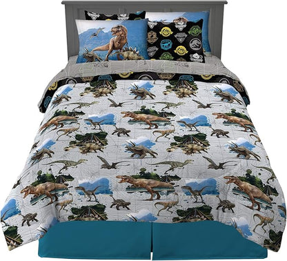 Franco Kids Bedding Super Soft Comforter and Sheet Set with Sham, 7 Piece Full Size, Jurassic World