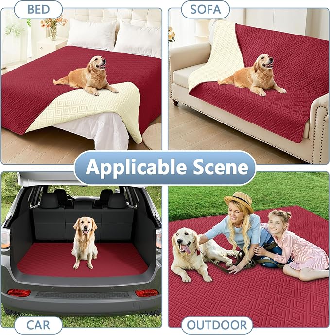 hyha Waterproof Dog Blanket, Soft Dog Bed Cover Pet Blankets, Waterproof Sofa Couch Cover for Dogs Washable, Reversible Pet Couch Covers for Sofa Furniture (40x70 Inch, Wine Red/Beige)