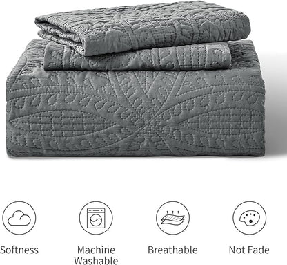 Love's cabin King Size Quilt Bedding Set Dark Grey Bedspreads - Bed Lightweight Bedspread Comforter - Coin Pattern Bedding Coverlet for All Season - 3 Pieces (1 Quilt, 2 Pillow Shams)