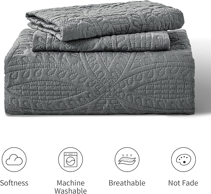 Love's cabin California King Size Quilt Bedding Set Dark Grey Bedspreads - Cal King Lightweight Bedspread Comforter - Coin Pattern Coverlet for All Season - 3 Pieces (1 Quilt, 2 Pillow Shams)
