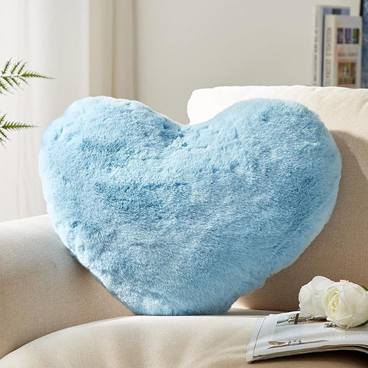 YRXRUS Heart Pillow, Blue Heart Pillows, Love Pillow Gifts, 14X17 Inch Large Heart Shaped Pillows, Faux Rabbit Fur Coquette Room Decor Throw Pillows, Living, Bedroom, Indoor Outdoor