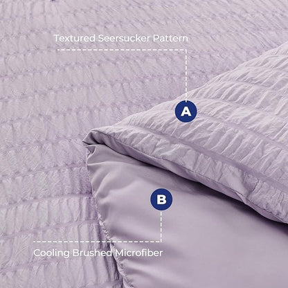 HYMOKEGE Lavender King Size Comforter Set Seersucker 7 Pieces, All Season Luxury Bed in a Bag for Bedroom, Bedding Set with Comforters, Sheets, Pillowcases & Shams