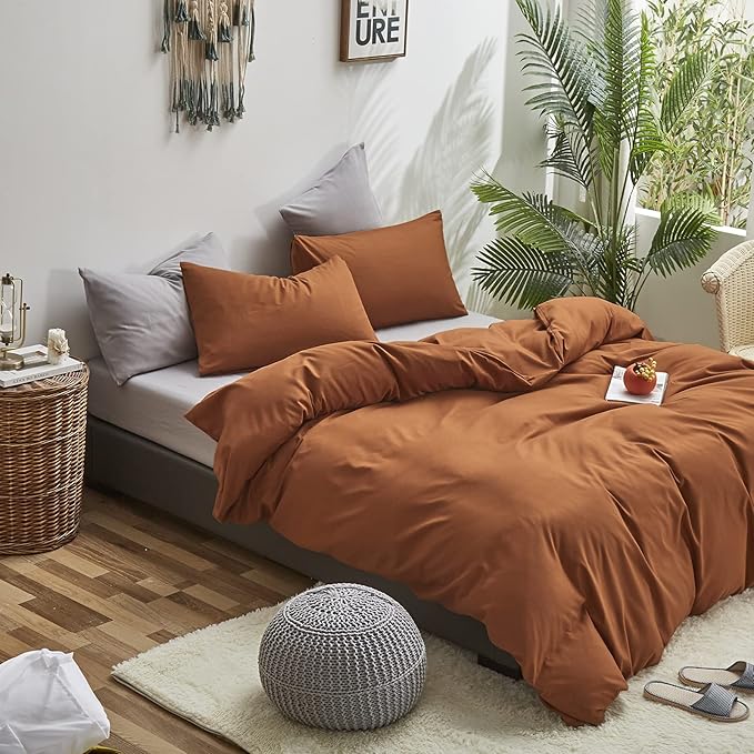 Luxlovery King Pumpkin Color Comforter Set Rust Bedding Set Burnt Orange Soft Breathable Blanket Quilts Soft Breathable Terracotta Cinnamon Bedding Comforter Set with 2 Pillowcases