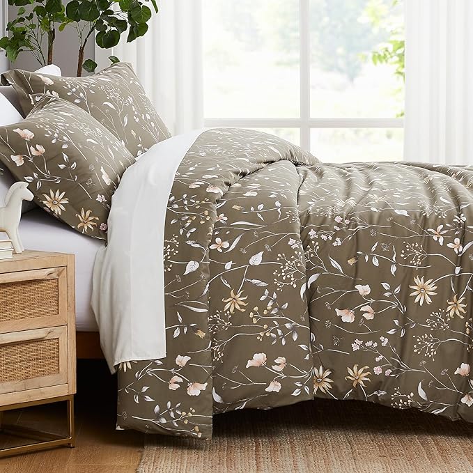 Southshore Fine Living, Inc. Oversized Twin Mattress Comforter Set, Down Alternative Boho Bedspread, The Secret Meadow Collection Comforter Sets, 2 Piece Bedding Set for Twin/XL Mattress, Brown