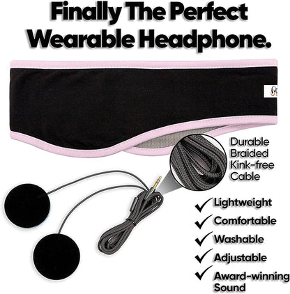 CozyPhones Sleep Headphones - Over Ear Headphones from Ultra Thin Cool Mesh Wired for Side Sleepers, Meditation, Running, Laptop, and Phone - Pink Lycra