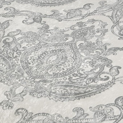 Sunshine Nicole Metallic Print Comforter Set, Distressed Velvet Face with Metallic Print and Brushed Solid Microfiber Reverse, with Light Weight Soft Poly Fill, 5 Pieces Light Ivory Silver, King