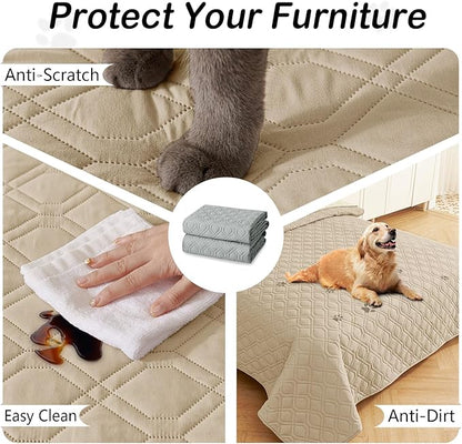 hyha Waterproof Dog Bed Blanket, Soft Pet Blankets, Waterproof Couch Cover for Dogs, Reversible Sofa Covers Washable for Furniture (82x82 Inch, Taupe/Beige)