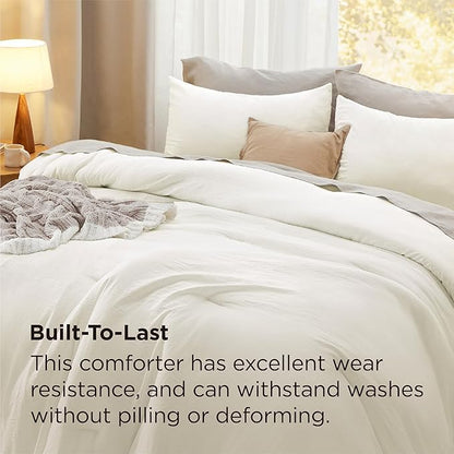 Bedsure Oversized Queen Comforter Set, Ivory Soft Prewashed Bedding for All Seasons, 3 Pieces GentleSoft™ Bed Set, 1 Lightweight Comforter (98"x98") and 2 Pillowcases (20"x26")
