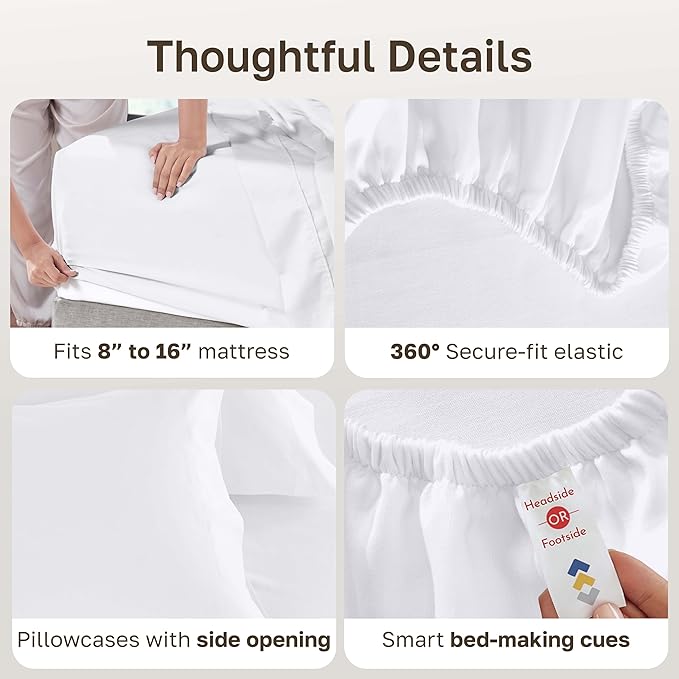 California Design Den Deep Pocket King Sheets Set - Luxury 600 Thread Count Sateen, 100% Cotton Sheets with All Around Elastic for a Snug Fit, Hotel Quality Bedding Set - White