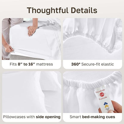 California Design Den Full Size Bed Sheets Set - Luxury 600 Thread Count 100% Cotton Sateen, Cooling Sheets, Deep Pockets with All Around Elastic for a Snug Fit, Hotel Quality Bedding Set - White