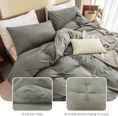 Sanracie Cotton King Comforter Set, Green Comforter 3Pcs Ultra Soft Breathable Bed Comforter Set for All Season