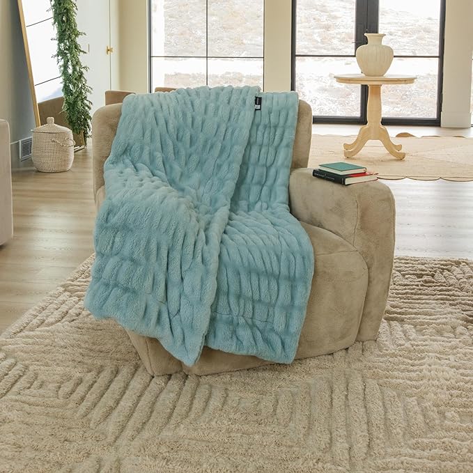 Minky Designs Glacier Glide Minky Blanket – Ultra Soft Faux Fur Throw Blanket for Couch, Bed & Home – Fluffy, Warm & Luxurious – Chic Collection (Large, 60x72)