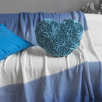 JWH Valentine's Day Throw Pillow Covers Decorative Flower Accent Pillow Cases Heart Shaped Cushion for Couch Living Room Bed Chair 14 x 16 Inches Teal Blue