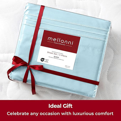 Mellanni Extra Deep Queen Sheets - 4 PC Iconic Collection Bedding - Hotel Luxury, Ultra Soft, Cooling Bed Sheets - Wrinkle, Fade, Stain Resistant (Queen, Aqua)