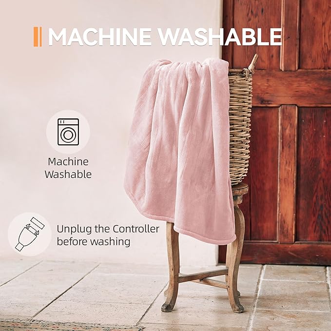 Heated Blanket 50''x60''-Soft and Comfortable Electric Throw,5 Heat Settings and 3H Auto Shut-Off Heating Blanket ETL&FCC Certification Machine Washable (Pink)