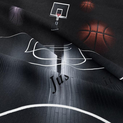 Tailor Shop Sports Basketball Comforter Set for Boys Teens Men Black Basketball Court Comforter Basketball Quilt Bedding Set Soft Lightweight Microfiber King Size with 1 Comforter 2 Pillowcases