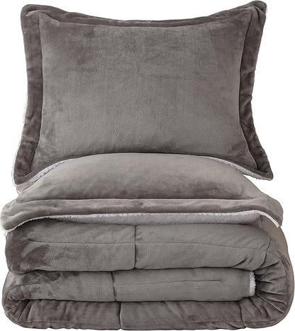 Seward Park Grey Sherpa Comforter Set King Size, Soft Fall Winter All Season Down Alternative Bedding Sets 3 Piece (1 Comforter and 2 Pillow Shams)