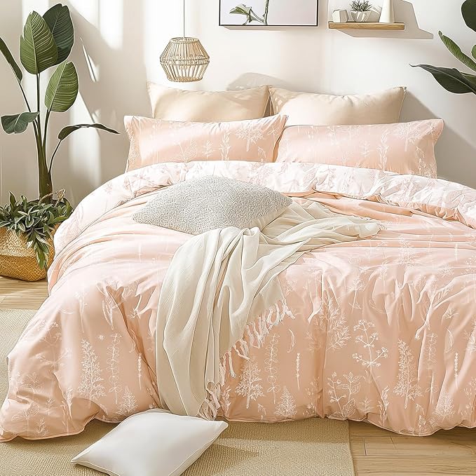 Love's cabin Pink Twin Comforter Set - Twin XL Size Comforter Set Dorm Bedding, 2 Pieces Cute Floral Bedding, Reversible Flowers Comforter, 1 Comforter & 1 Pillow Sham