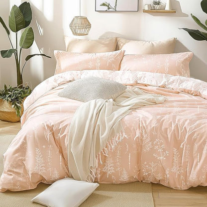 Love's cabin Pink Twin Comforter Set - Twin XL Size Comforter Set Dorm Bedding, 2 Pieces Cute Floral Bedding, Reversible Flowers Comforter, 1 Comforter & 1 Pillow Sham