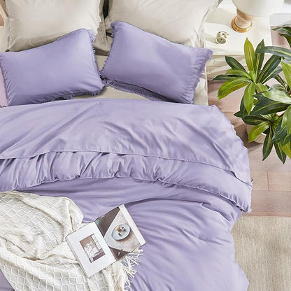 Andency Queen Comforter Set Lavender, Purple 3 Pieces Boho Tassel Lightweight Bedding Comforter Sets, Winter Soft Fluffy Fringe Bed Set (90x90In Comforter & 2 Pillowcases)