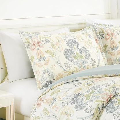 Chezmoi Collection Alyssa 3-Piece Boho Floral Comforter Set, Full - Floral Medallion Multicolor Blue Green Red Yellow White Printed Microfiber Lightweight Bedding Set