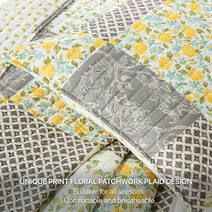 Quilt Set Queen Size Floral Patchwork Quilted, Soft Comforter Set Bedding Sets, Coverlet Bedspread Decorative Quilts with 2 Pillow Shams 90"x90"