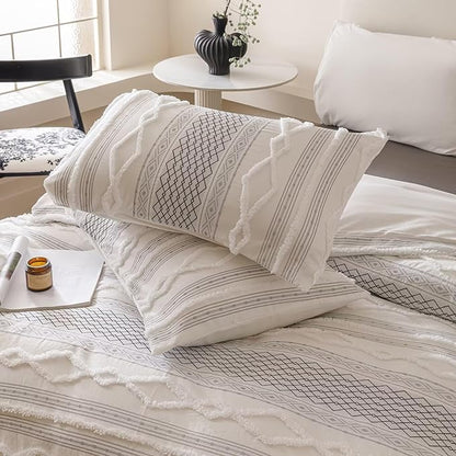 Houseri Tufted Black Comforter Set King Jacquard Bedding Shabby Chic Farmhouse Bed Sets King