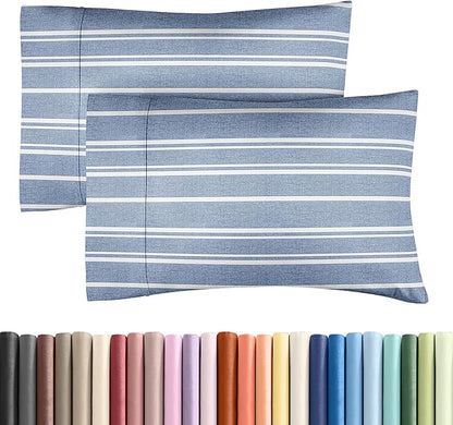 King Pillow Cases Set of 2 - Ultra Soft Hotel Quality Pillowcase Covers - Comfy, Cozy & Wrinkle Free - Shrinkage and Fade Resistant - Machine Washable Pillow Protectors - 2 Piece Set - Blue Stripes 3