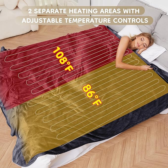 Electric Heated Blanket King Size 90"×100", Comfortable & Luxurious Flannel, 4 Heating Levels & 10 H Auto Shut Off, Dark Grey