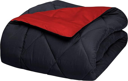 Elegant Comfort Goose Down Alternative -Diamond-Stitched- Quilted 3-Piece Reversible Comforter Set/Duvet Insert-Ultra Soft Bedding-Medium Warmth for All Seasons, Full/Queen, Black/Burgundy