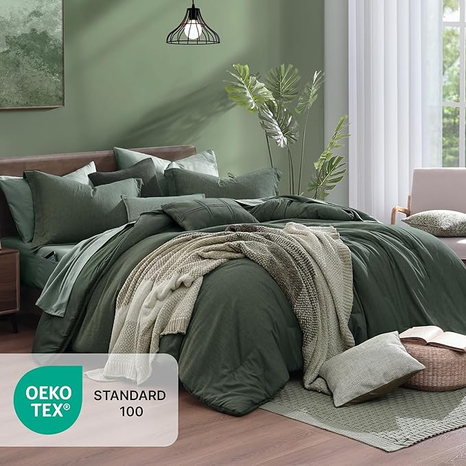 Monbix Super King Plus Size Comforter Set, Deep Forest Bedding Set Reversible, Comforter Set 7 Pieces, Cationic Dyeing Bed in a Bag with Comforter, Sheets, Pillowcases & Shams