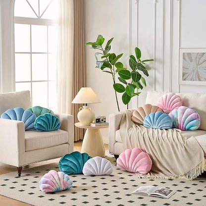 Seashell Decorative Pillow Shell Shaped Throw Pillow 3D Insert Beach Pillow Soft Velvet Pillow Sea Ocean Decoration Couch Bed Pillow Cushions(Blue,18 X 13 inch)