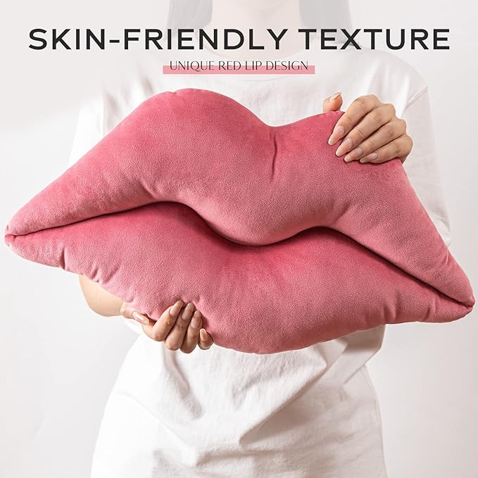 Ashler Lips Throw Pillows Smooth Soft Velvet Insert Included Cushion for Couch Bed Living Room, Pink, 24 X 12 inches