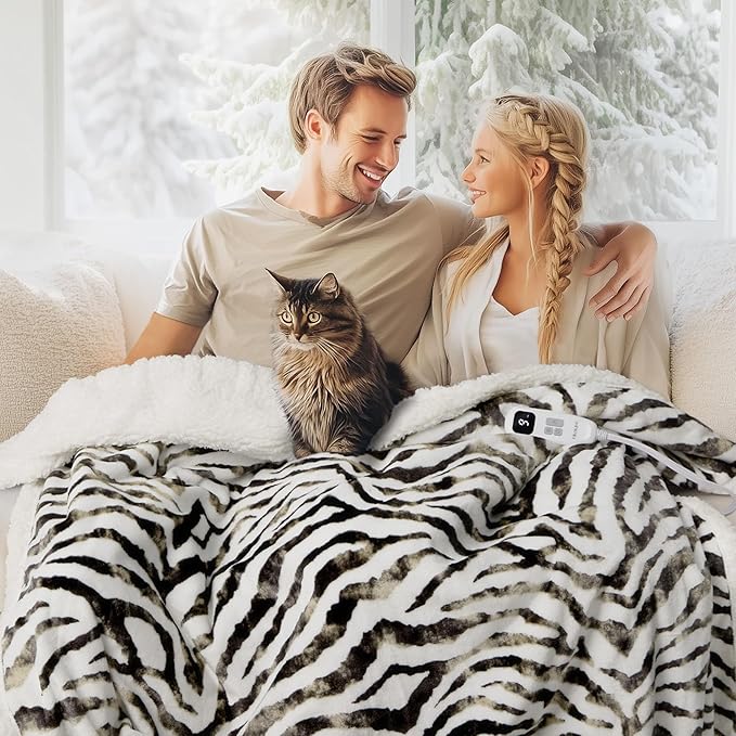 Heated Blanket Throw Electric Blanket – Fast Heating Blanket with 10 Heat Settings & 10 Hours Auto Off, Cozy Soft Fleece Sherpa, Washable, Warm Gifts for Grandma