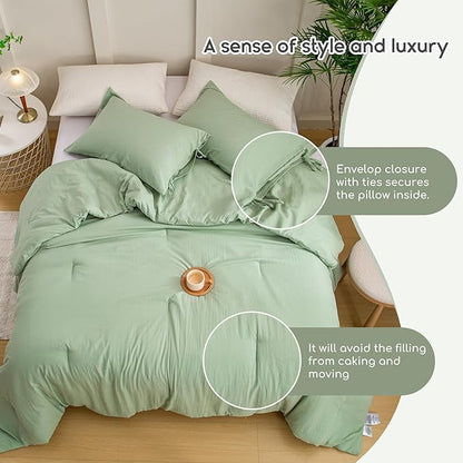 Ultra-Soft Sage Green King Comforter Set - Cozy PolyCotton Bedding Set - Comfy Fluffy Down Alternative Comforter and 2 Pillowcase - Comfortable Lightweight but Warm Bed Blanket All Season Use