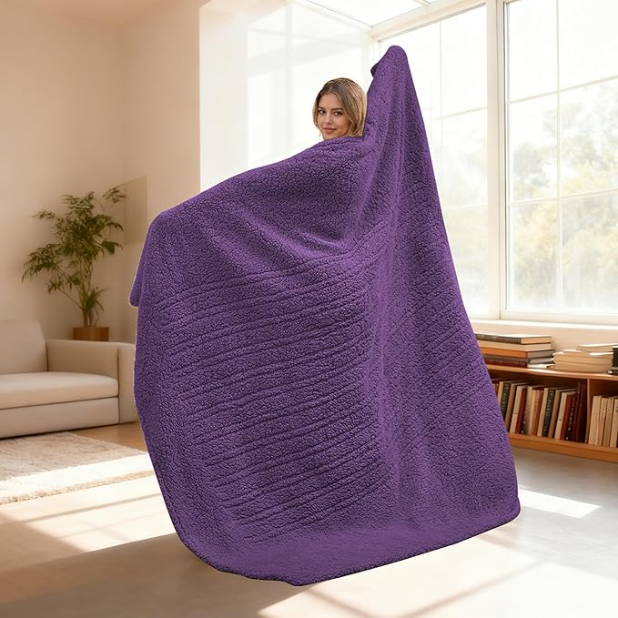 Electric Heated Blanket Twin Size 62"×84" with 9 Heating Levels & 1-10Hs Auto Off, Heating Blankets Double Sided Plush Sherpa, Energy Efficient, Machine Washable, Dark Purple
